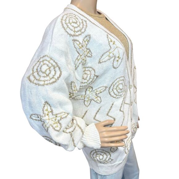 Cervelle Cardigan Sweater Women’s Large Abstract Geometric Embroidery VTG 90s - Picture 2 of 14